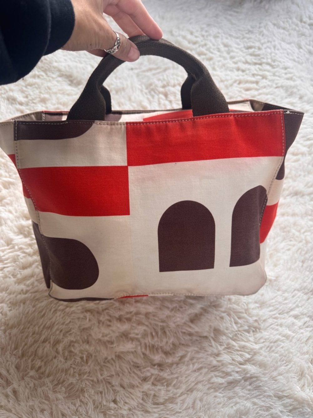 Vintage Bally canvas Tote Bag with Red, Brown & Cream printing - Picture 11 of 14